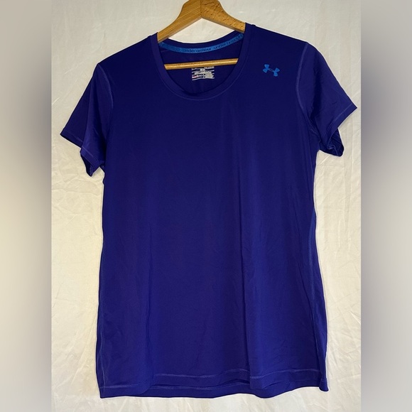 Under Armour Women’s Purple Short Sleeve T-Shirt size C-Large Fitted Heat Gear - Picture 1 of 7